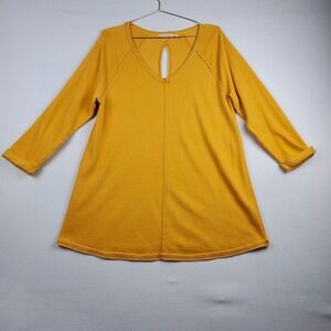 Soft Surroundings Anissa Tunic Top Women XL Yellow Cotton Pullover Raglan Sleeve